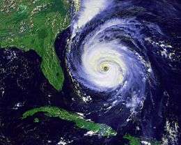 Satellite image of hurricane, located to the east of Florida.