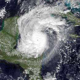 A satellite image showing Hurricane Rina at peak intensity on October 25.