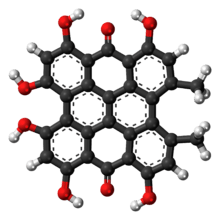 Ball-and-stick model of the hypericin molecule
