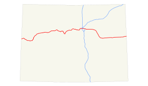 I-70 runs east-west through Colorado, intersecting a north-south Interstate near Denver, from where a third Interstate heads northeast.