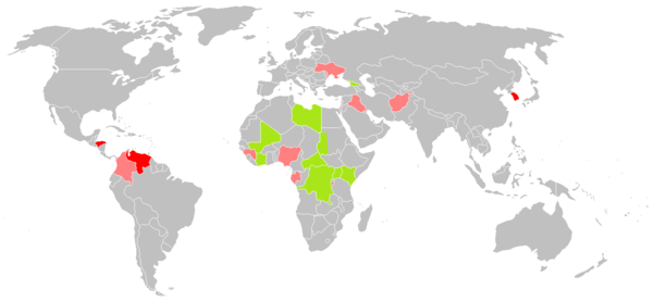 Map of countries in which the ICC is currently investigating situations.