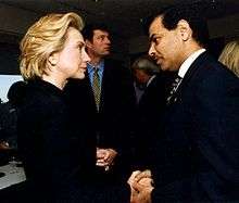 Ijaz with Hillary Clinton in July 1999