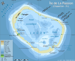 Clipperton Island with enclosed lagoon, showing depths in metres