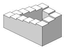 A staircase in a square format. The stairs make four 90-degree turns in each corner, so they are in the format of a continuous loop.