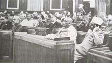 First day (9 December 1946) of the Constituent Assembly. From right: B. G. Kher and Sardar Vallabhai Patel; K. M. Munshi is seated behind Patel.