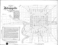 A black and white line-drawing map of Indianapolis