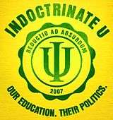 yellow logo with green lettering, "I" superimposed over "U" and with text "reductio ad absurdum"
