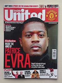 At the top, white text on a red background reads "Inside United". Below is a photograph of a black man with the caption "Inside the mind of Patrice Evra".