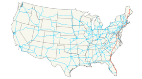 I-95 runs along the East Coast of the United States