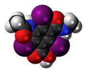 Space-filling model of the iotalamic acid molecule