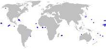 world map with blue areas scattered through the Atlantic, Indian, and Pacific Oceans, excluding the polar regions