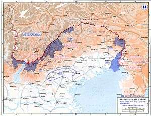 a map showing the front lines in northeastern corner of Italy