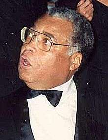 James Earl Jones turned towards the right speaking while at the Governor's Ball after the Emmy Awards in August 1991