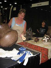 Jane Osti of the Cherokee Nation, with her award-winning pottery, in 2006