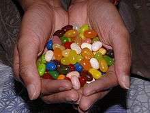 Jelly beans held in the hands