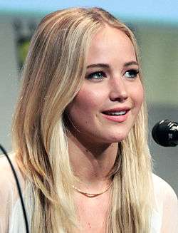 Jennifer Lawrence speaking at the 2015 San Diego Comic Con International.