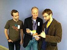 U.S. Senator Jerry Moran talking with entrepreneurs about their startup competing at the 2013 South by Southwest Accelerator competition.