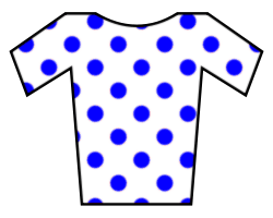 White jersey with blue polka dots