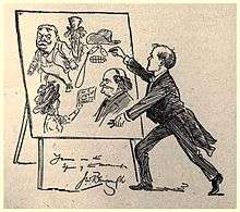Cartoon drawing of a man drawing on an easel