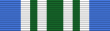 A multicolored military ribbon. From left to right the color patellow stripe, thin red stripe, thin white stripe, thin blue stripe, very thick yellow stripe, very thick red stripe