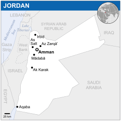 Map of Jordan showing influential governorate centers