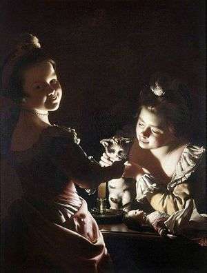 Joseph Wright of Derby, Two Girls Dressing a Kitten by Candlelight, c. 1768–70.