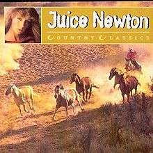 Image of wild horses run across rough terrain and, in an insert picture in the upper-left corner, a pretty lady with long brown hair