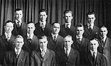 The first known picture of members of Kappa Kappa Psi, showing nine of the ten founders.