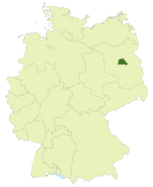 Map of Germany with the location of Berlin highlighted