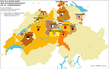 Multicolored map, with canton symbols
