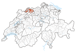 Map of Switzerland, location of Basel-Landschaft highlighted