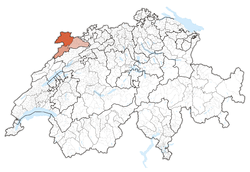 Map of Switzerland, location of Jura highlighted
