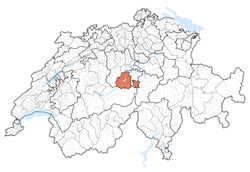 Map of Switzerland, location of Obwalden highlighted