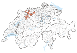Map of Switzerland, location of Solothurn highlighted