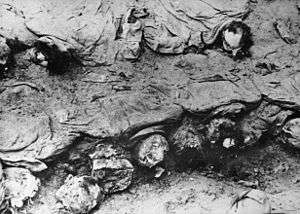 The decomposing remains of Katyn victims, found in a mass grave.