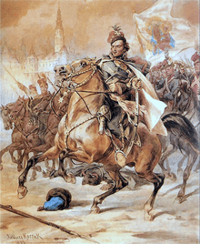 1883 painting by Juliusz Kossak depicting Pulaski on horse back