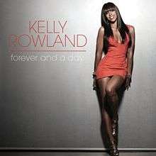 A woman stands on the floor. The name of performer is 'KELLY ROWLAND' and the name of single is 'forever and a day'