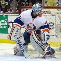 Kevin Poulin in front of his goalie net.