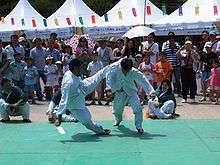 Martial artists presenting taekkyeon for Hi! Seoul Festival on April 28, 2007