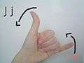 A Hawaiian 'hang ten' sign: Like an ASL 'J', but with the thumb extended