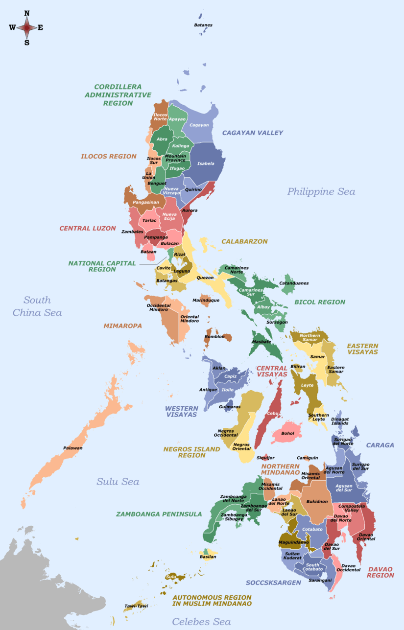 Labelled map of the Philippines - Provinces and Regions.png