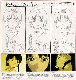 A series of drawings depicting the different personalities of Lain – the first shows shy body language, the second shows bolder body language, and the third grins in an unhinged fashion.