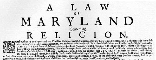 A printed page titled "A Law of Maryland Concerning Religion"