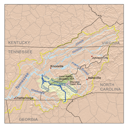 map showing the drainage basin of the Little Tennessee River