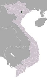 A map of modern Vietnam, with the location of the Lý dynasty capital highlighted. If Vietnam was divided up horizontally into three sections of equal height, the highlighted area would be in the center, both horizontally and vertically, of the topmost of the three sections.