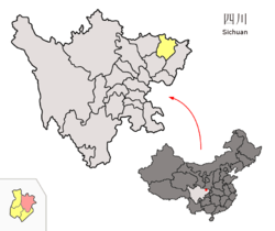 Location of Tongjiang County within Sichuan province of China