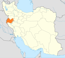 Map of Iran with Kermanshah highlighted