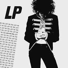 The single's artwork portrays LP looking down while wearing a black suit. The title of the recording appears duplicated various times next to the singer.