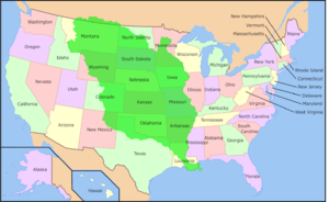 A map of the U.S. with a large green area in the middle