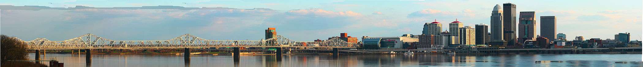 Louisville Panorama from Jeffersonville, Indiana. Second St Bridge on the foreground